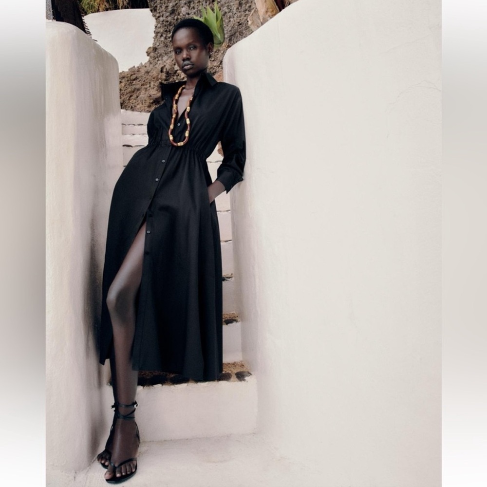 Zara Long Sleeve Poplin Midi Shirt Dress